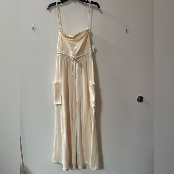 Free People Grand Slam Strapless Onesie Straight Leg Pockets Ivory XS - Picture 3 of 8